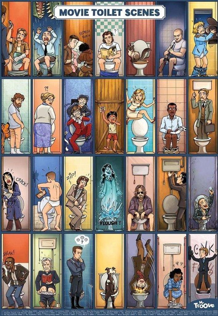 Witzige Toilettdrucke - Poster 42 x 59,4 cm | Humorvolle Cultfilmszenen auf dem WC