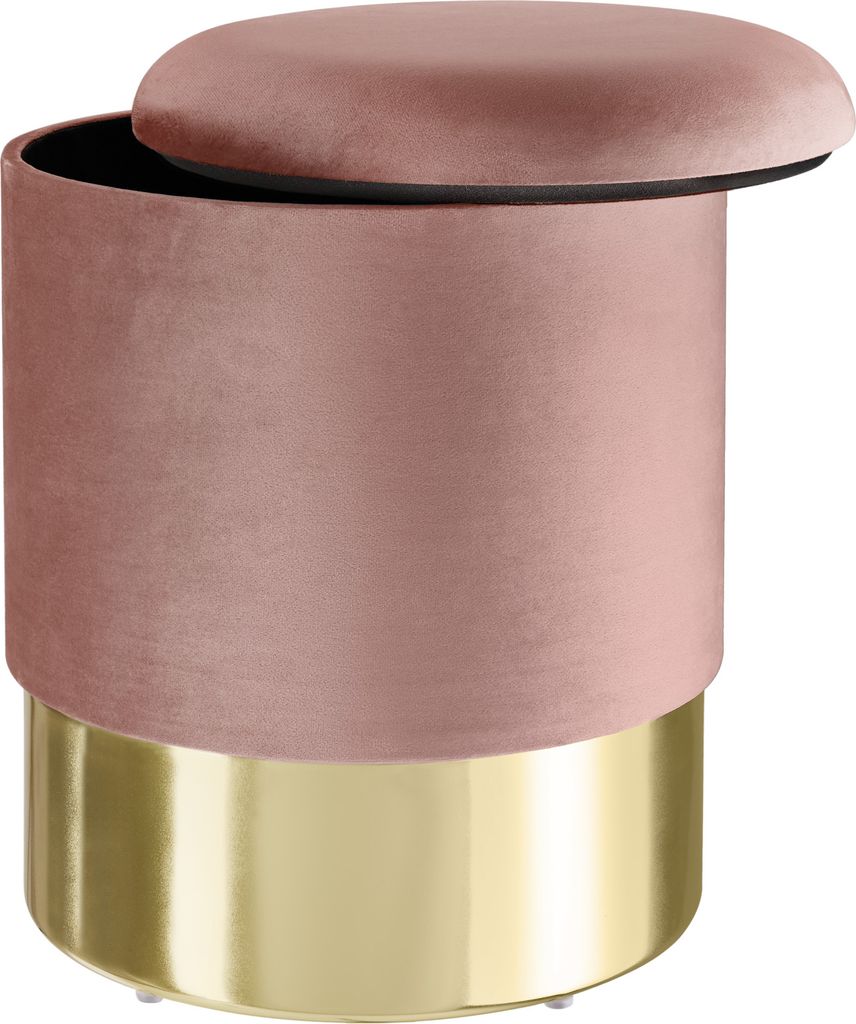 Pouf coffre de rangement aspect velours SARINA - rose Image du produit 