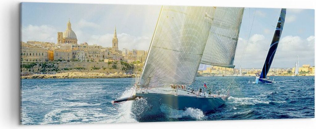Bild auf Leinwand - Leinwandbild - Yacht Meer Welle - 140x50cm - Wand Bild - Wanddeko - Wandbilder - Leinwanddruck - Bilder - Kunstdruck - Wanddeko...