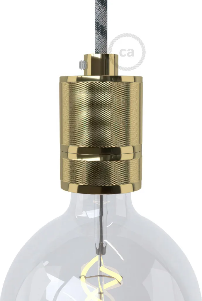 Porte-lampe E27 en aluminium moleté finition laiton pour suspension DIY