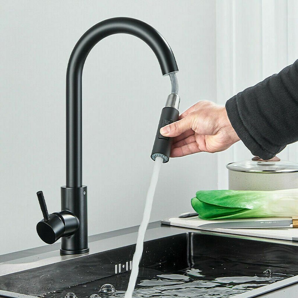Schwarz Küchenarmatur Ausziehbar Edelstahl Wasserhahn Küche Brause