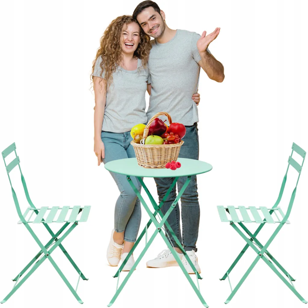 Set da Giardino SEMPLICI in Metallo Verde Menta - Stile Retrò 3 Pezzi - 2