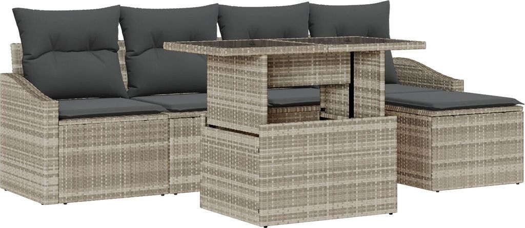 Möbel 6-teiliges Garten-Sofa-Set mit Kissen Hellgrau Poly Rattan - Gartensofas 3348988
