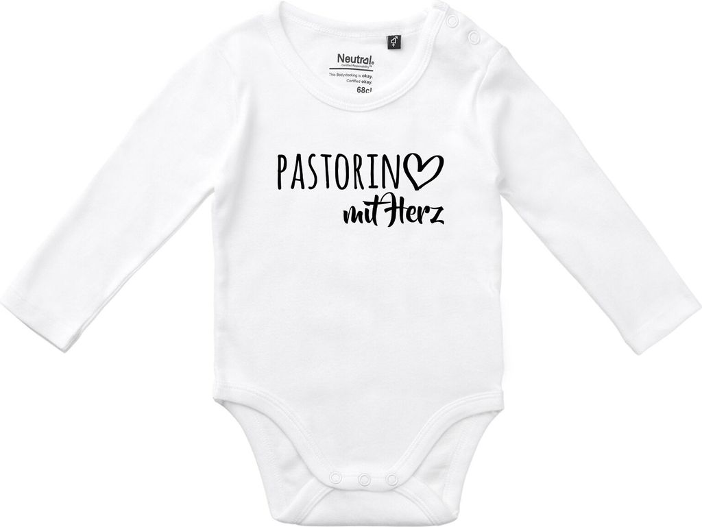 Huuraa Baby Body Pastorin mit Herz 80 White Baumwolle Fairtrade Langarmbody Geschenkidee