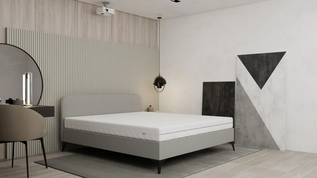 Lit 180x200 gain de place avec coffre de lit capitonné gris clair