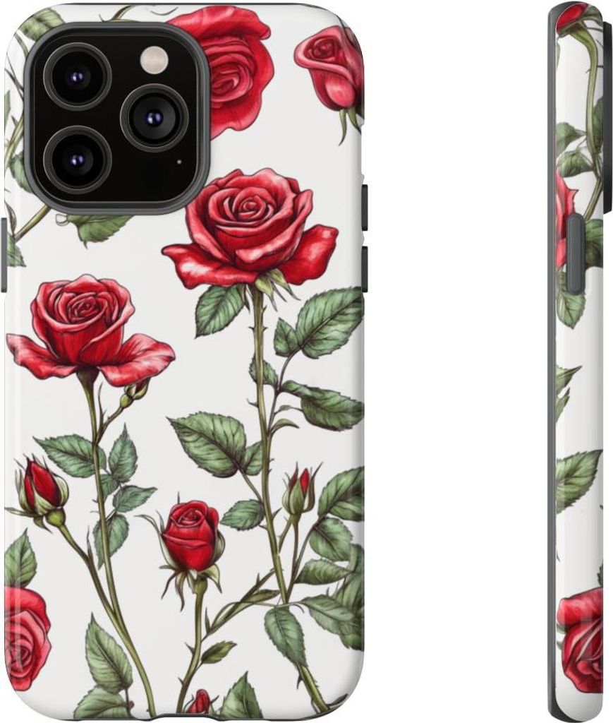 Rote Rosen im botanischen Muster – Hülle Kompatibel mit iPhone 14 Pro Max