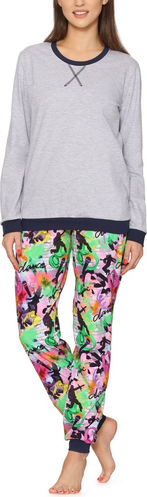 Merry Style Damen Schlafanzug Zweiteiler lang Pyjama Langarm Lange Hose mit Muster MS10-168 (Melange Tanzen, XL)