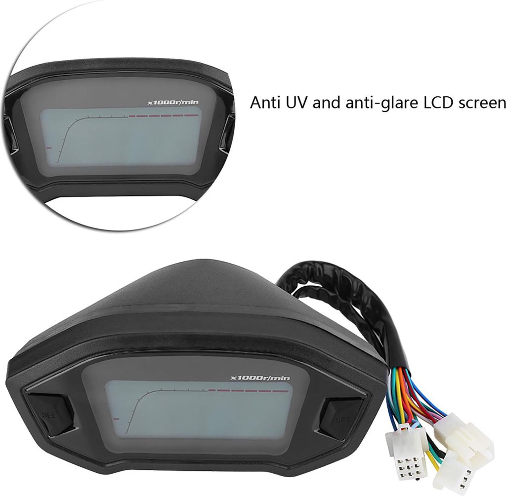 Motorrad-Tachometer, ABS-Gehäuse, schwarzer LCD-Drehzahlmesser, Schlagfestigkeit, wasserdicht, blendfrei, für Motorradzubehör
