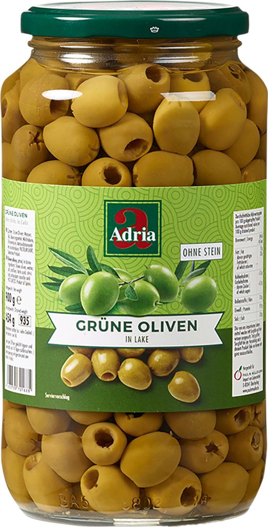 Adria olivy zelené ve slaném nálevu bez pecky ve sklenici Obrázek produktu 