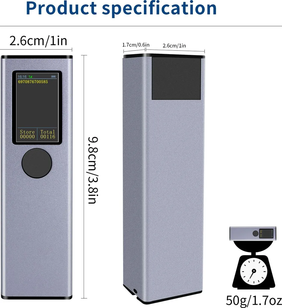 Douchette QR Code 2D Sans Fil Bluetooth avec Écran et Retour Vibration