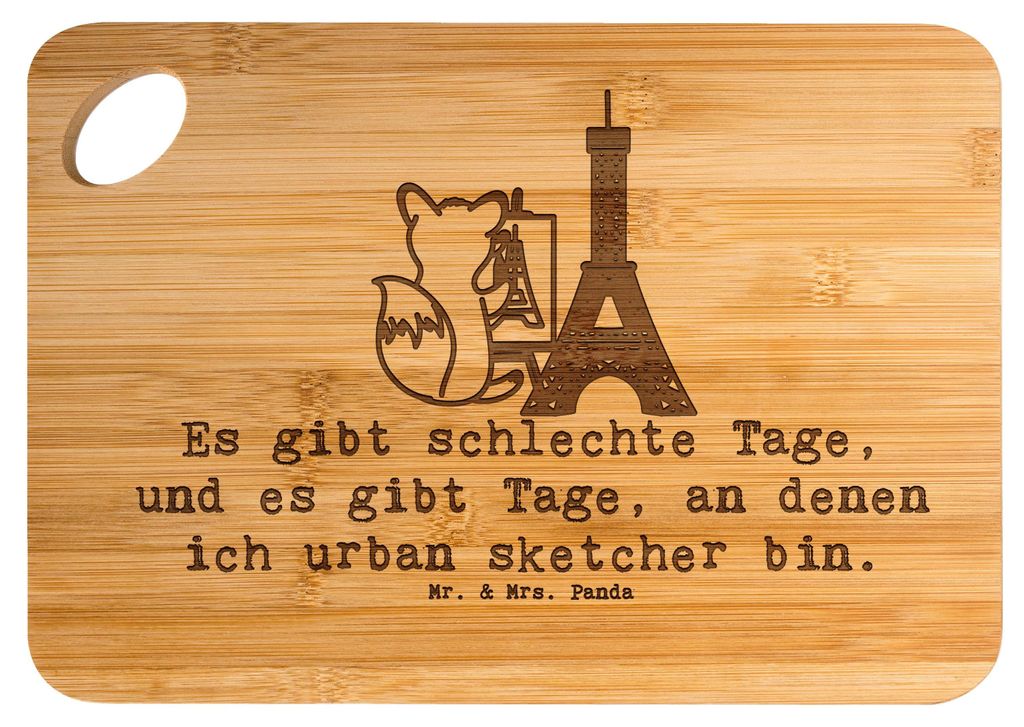 Mr. & Mrs. Panda Schneidebrett Fuchs Urban sketching - Transparent - Geschenk, Hackbrett, Brett, holzschneidebrett, Künstler, Malen, Zeichnen, sch...