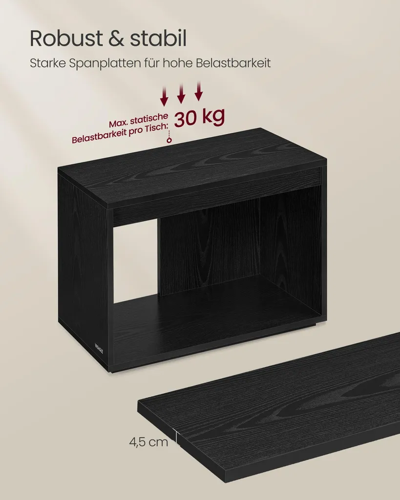 Table basse modulable noir ébène lot de 3, idéale pour petits espaces - 4
