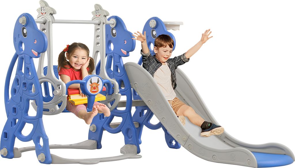 YUENFONG 4-in-1 Rutsche Kinderrutsche mit Basketballkorb, extra Lange Rutsche&Schaukel, Babyrutsche für drinnen und draußen, Hinterhof, 175x40x105cm