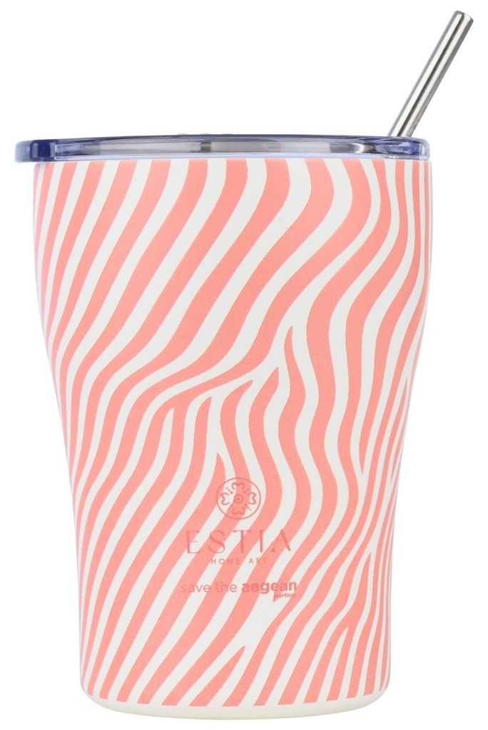 Estia | Becher - Thermobecher - Isolierbecher - creme - orange - 350ml - Kaffeebecher mit Strohhalm - Praktisch