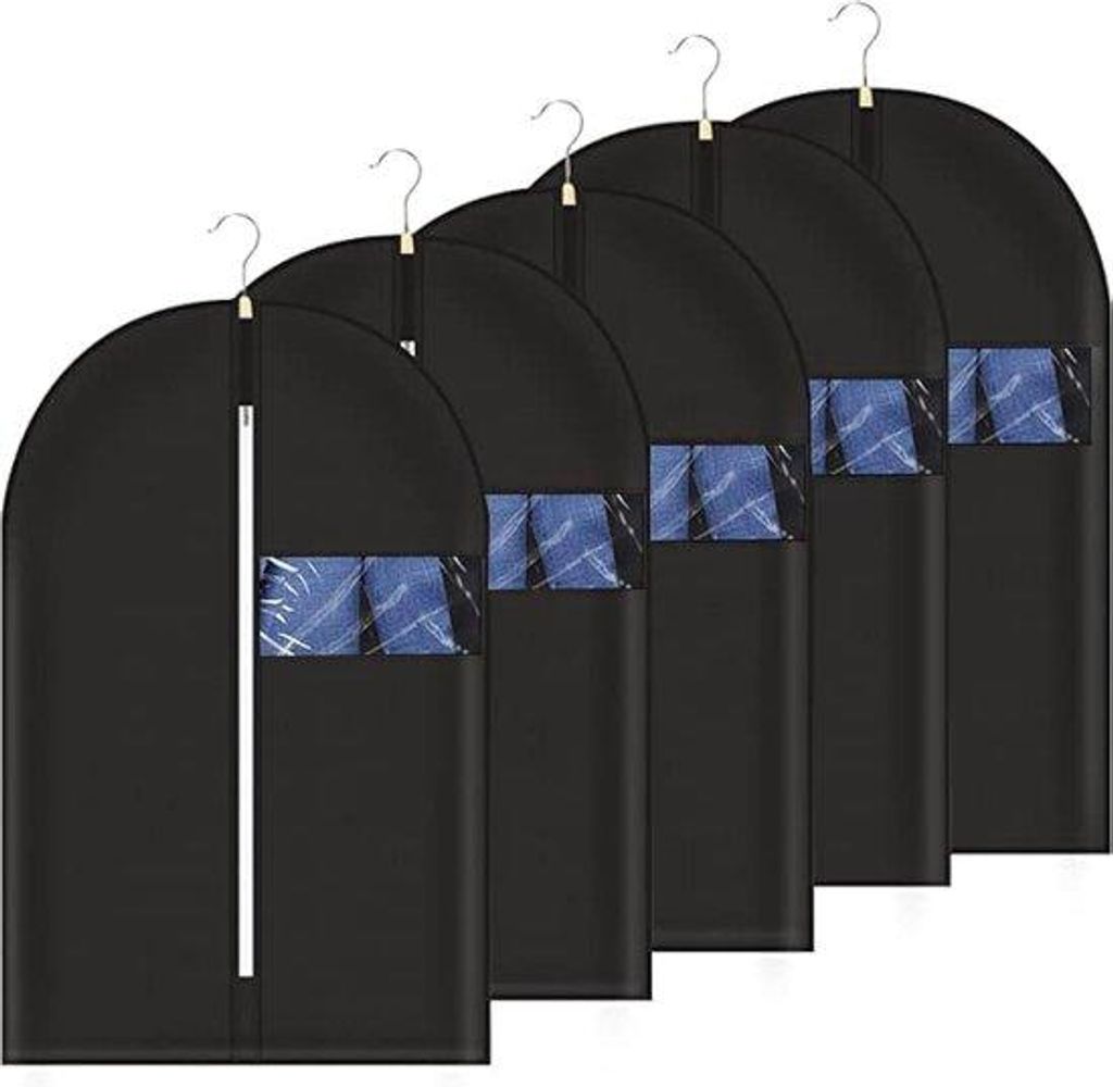 Kleiderbeutel schwarz 5 Stück, Reisbeutel, Kleiderbeutel mit Reißverschluss für Pakete, Kleidung, Kleiderbeutel mit transparentem Fenster, Reisb...