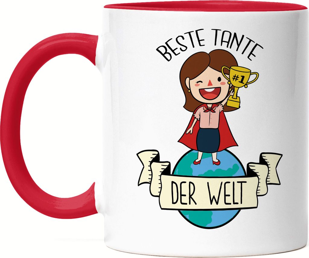Beste Tante der Welt Pokal Tasse Rot Lustig Geschenkidee Geschwister Geburtstag Nichte Neffe