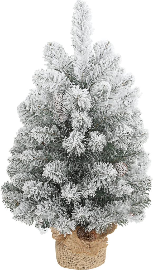 Mini Künstlicher Weihnachtsbaum 60 cm Tannenbaum künstlich mit Schnee, 72 Spitzen 6 Tannenzapfen Zementbasis