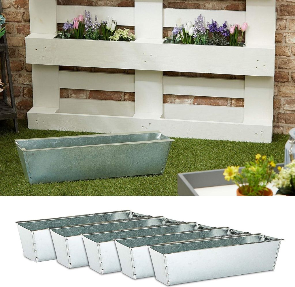 Pflanzkasten 6-teiliges Set aus Zink für Europaletten 38 x 13 x 9 cm