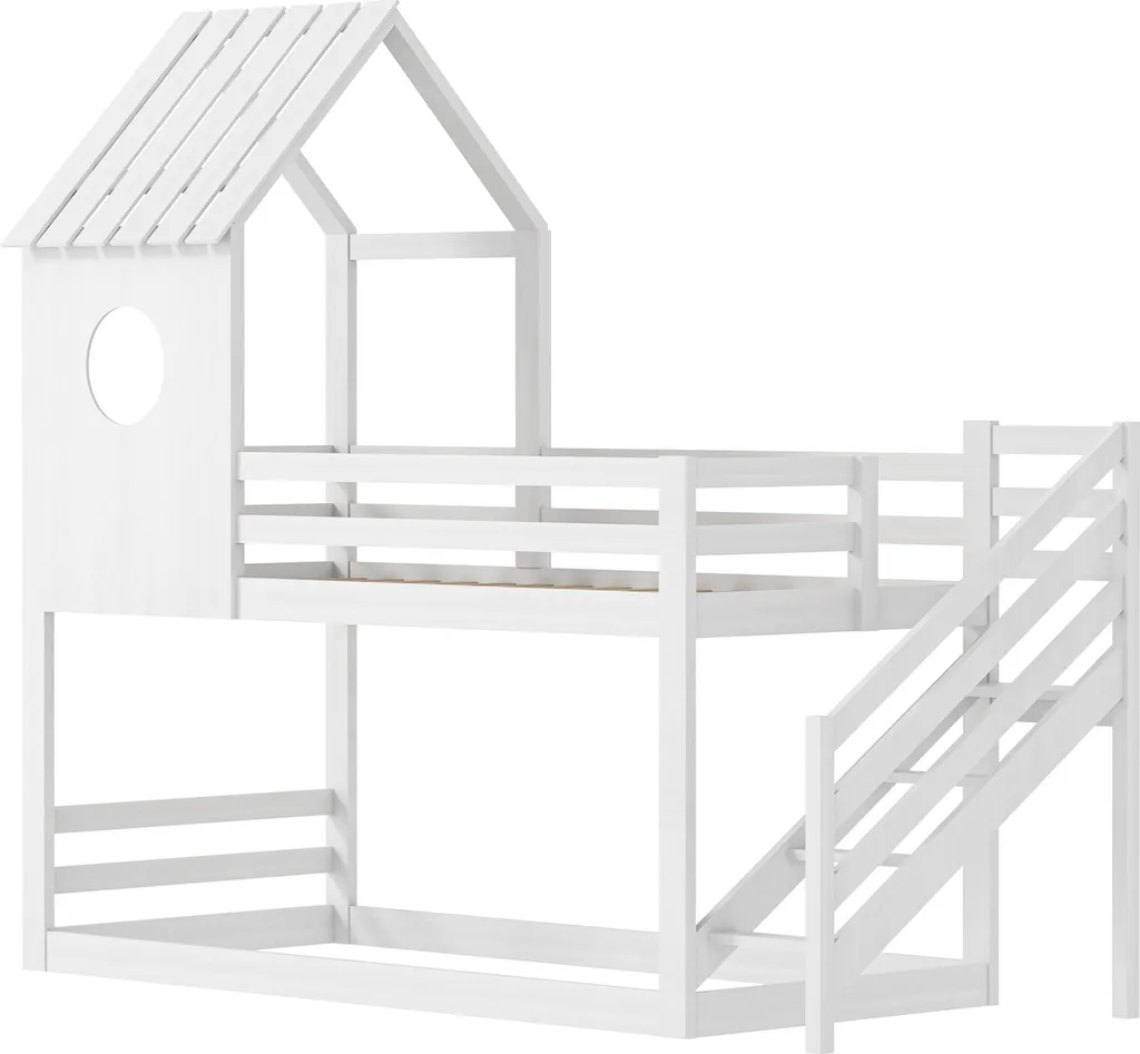 Lit cabane superposé 90x200 cm en bois massif blanc avec sommiers