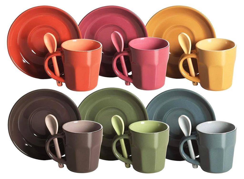 Kaffeetassen-Set mit Untertassen 6-teilig mehrfarbig