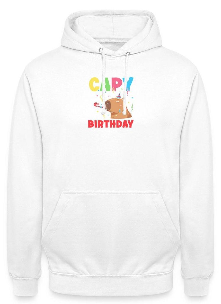 Spreadshirt Capy Birthday | Capybara Geburtstag Humor Uni Hoodie, L, Weiß