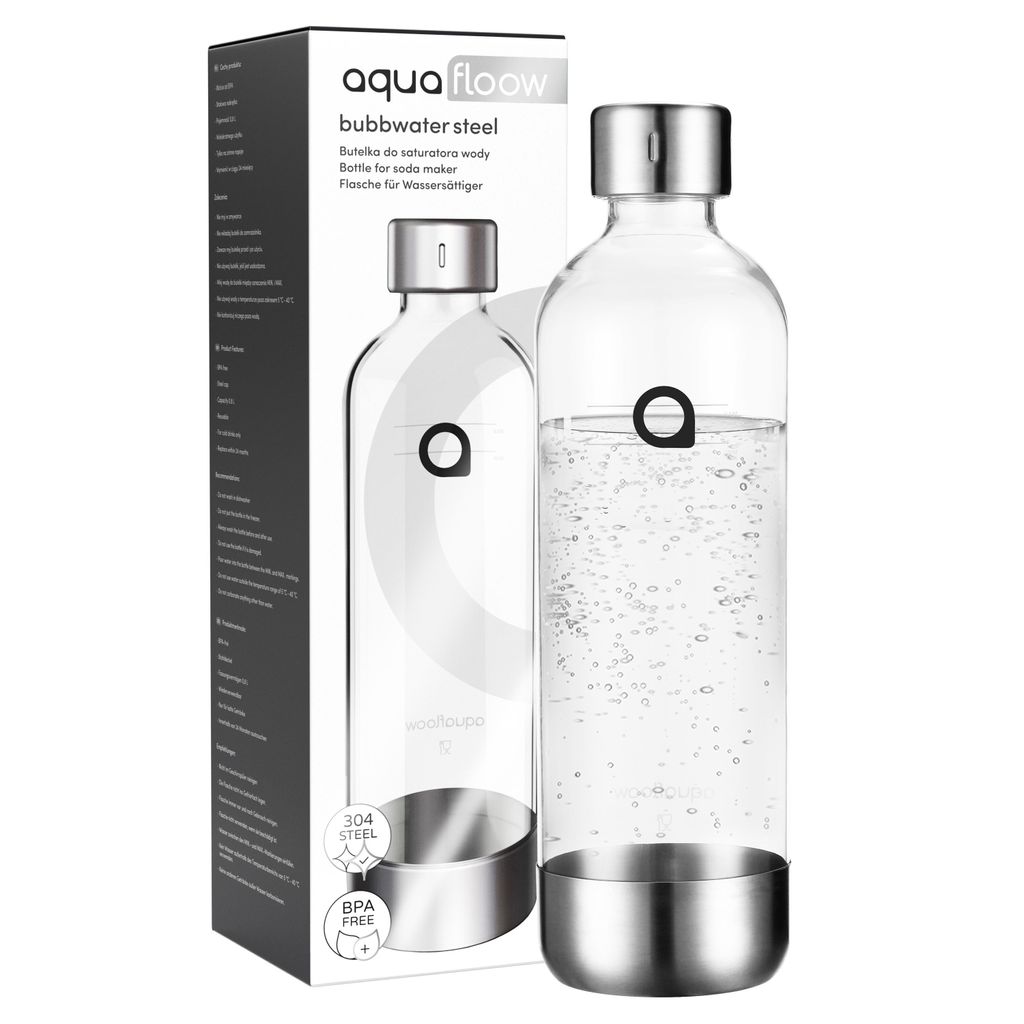 Butelka PET Aquafloow 0,8 l z wykończeniem ze stali Zdjęcie produktu 
