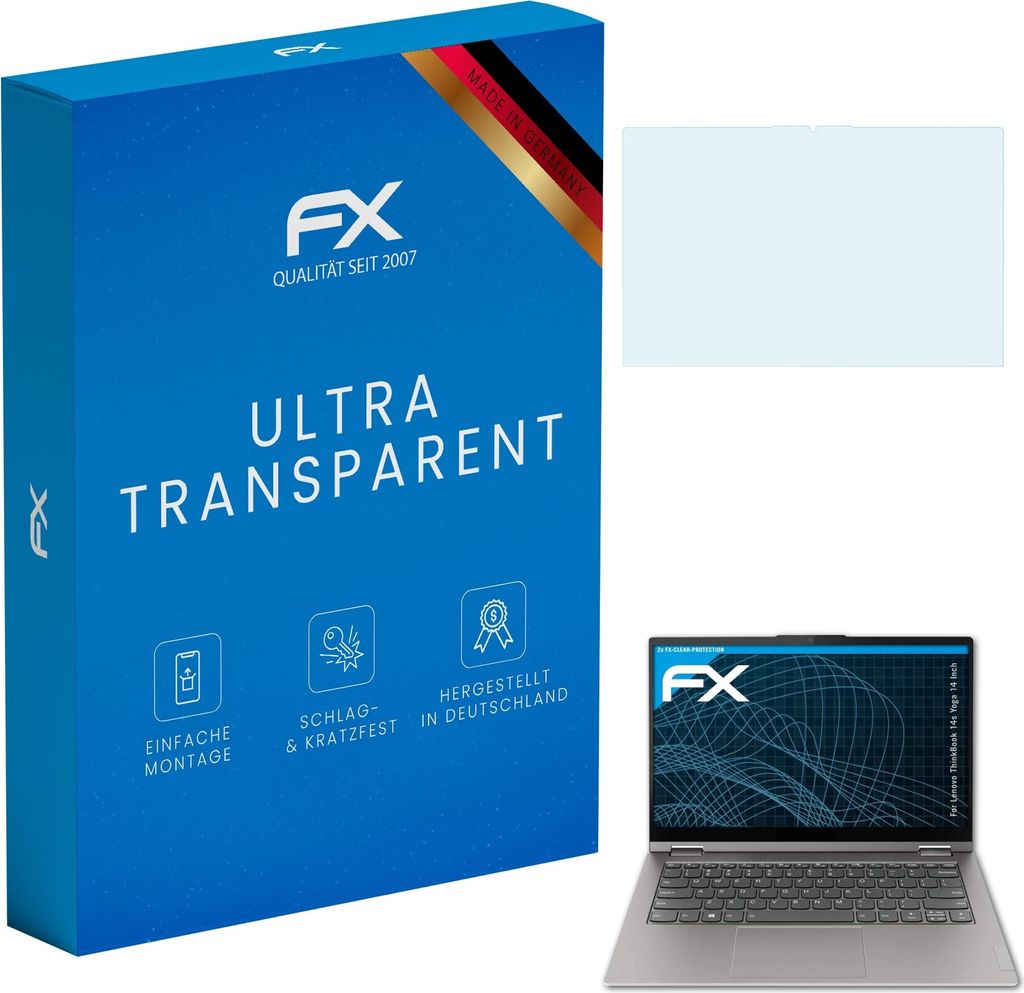 atFoliX FX-Clear 2x Schutzfolie kompatibel mit Lenovo ThinkBook 14s Yoga (14 Inch) Displayschutzfolie
