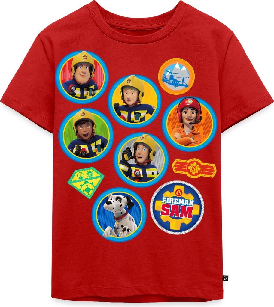 Spreadshirt Feuerwehrmann Sam Patch-Design Vom Ganzen Team Kinder Premium T-Shirt, 98/104 (2 Jahre), Rot