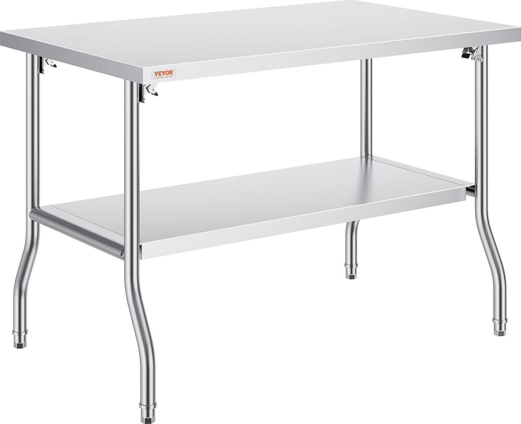 Kommerzieller Arbeitstisch, 48 x 30 Zoll, klappbarer kommerzieller Vorbereitungstisch, Doppelregal-Klapptisch aus Edelstahl, Küchenarbeitstisch mi...