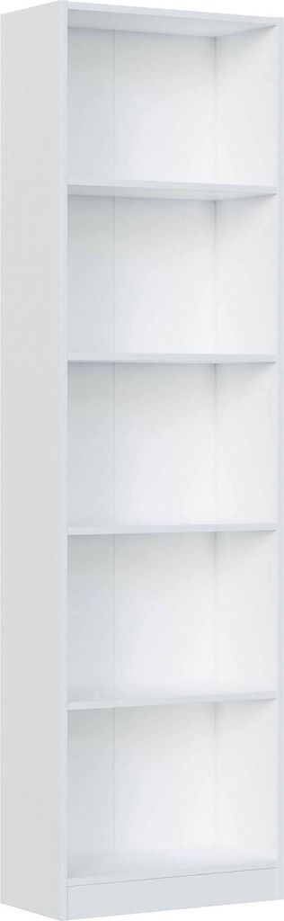 Buchhandlung Pomona, Hohes Bücherregal mit 5 Regalen, Büro- oder Schlafzimmerregal, Modernes Regal mit Fächern, 52x25h80 cm, Weiß