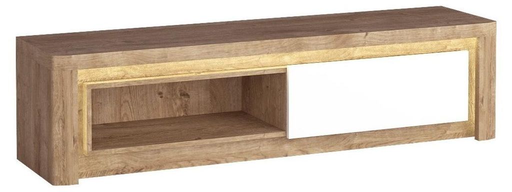 Masseno TV-Schrank VARUS 162 cm Fernsehschrank mit Schubladen und 1 Türen TV-Lowboard für Wohnzimmer Modern 162x42x40,5 cm Eichefarben / Weiß