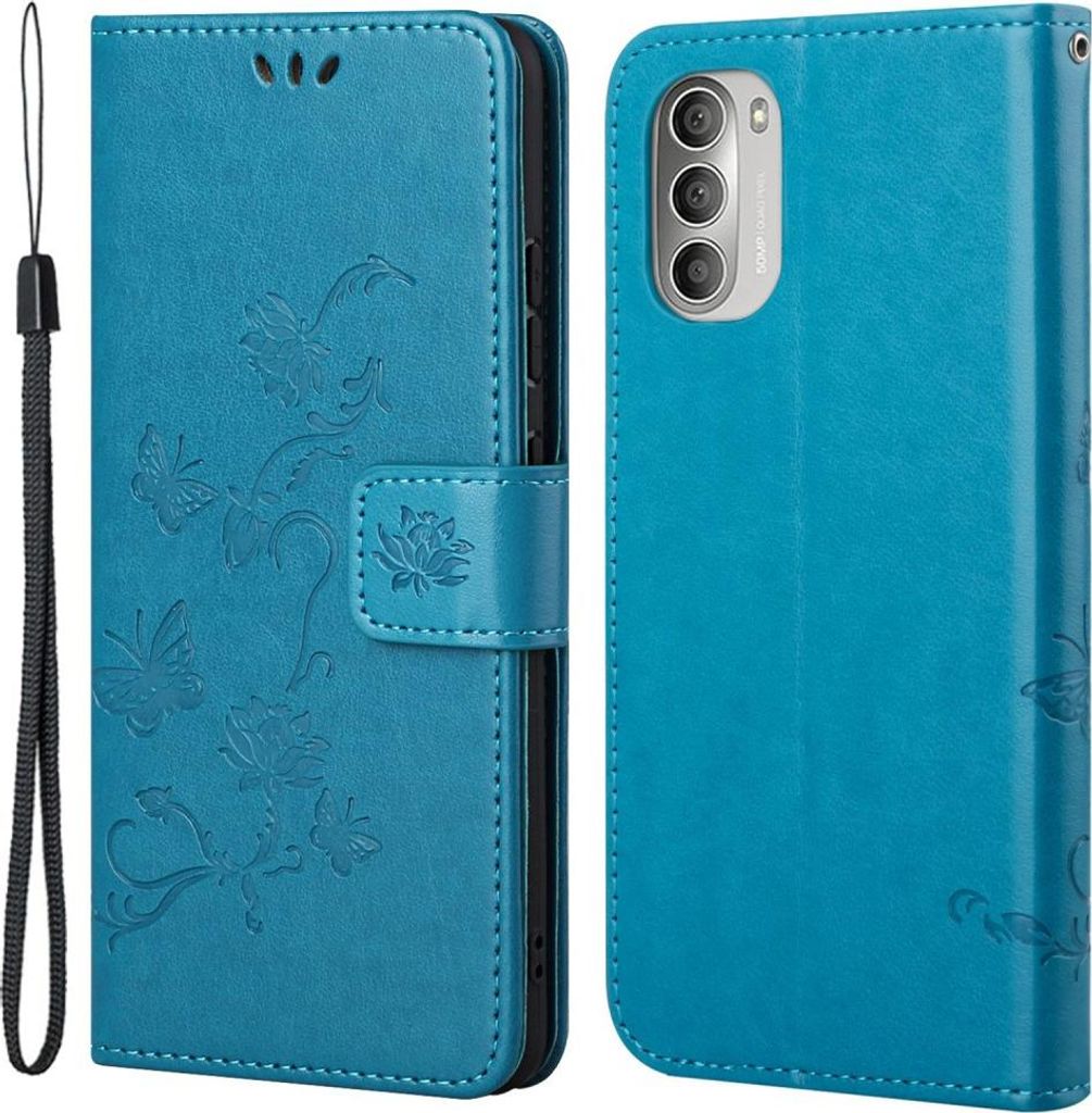 Motorola Moto G51 Hülle - Coverup Blumen & Schmetterlinge Klapphülle - Blau