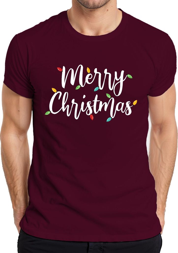 Merry Christmas Lichterkette - Weihnachten Weihnachtsgeschenk Christmas Herren T-Shirt, Burgundy, M