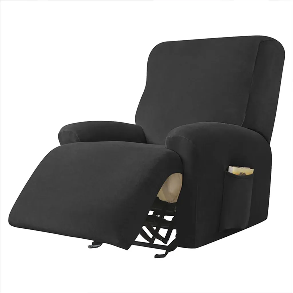 Fodera Poltrona Relax Velluto Nero Estensibile 4 Pezzi - Alta Qualità