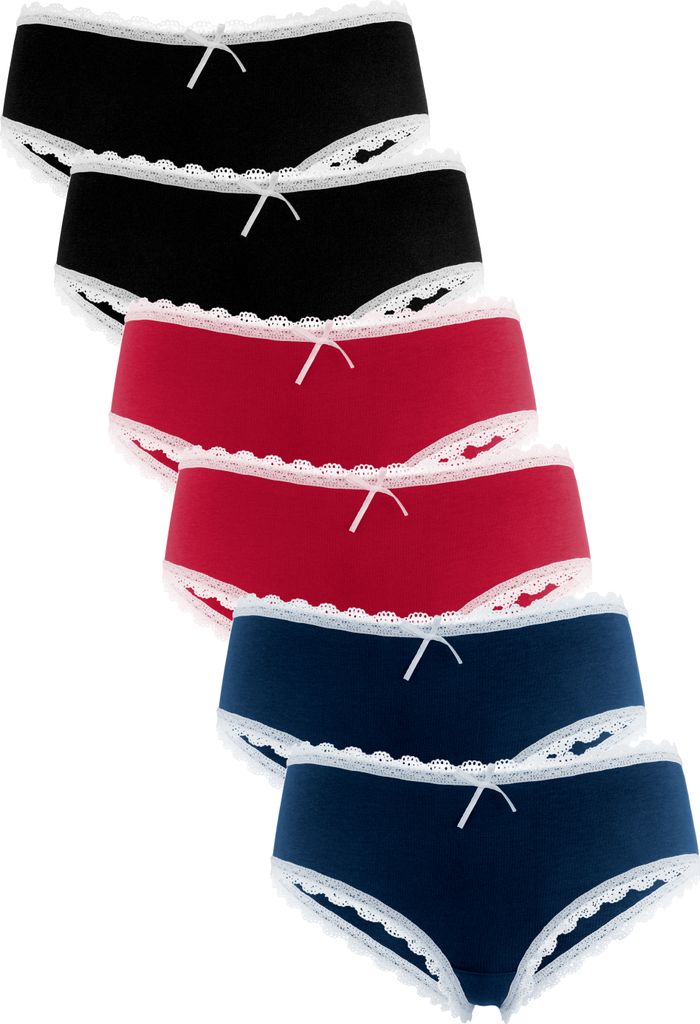 Fabio Farini - 6 Stück Damen Spitzen Unterhosen - Frauen Panty Unterwäsche aus Baumwolle Slips mit dezenter Spitze am Bund und Beinabschluss