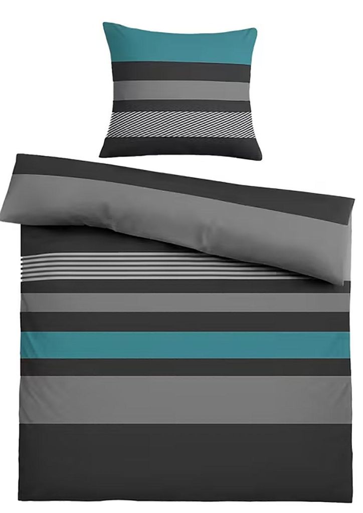 A pillow and a duvet cover with a striped pattern.