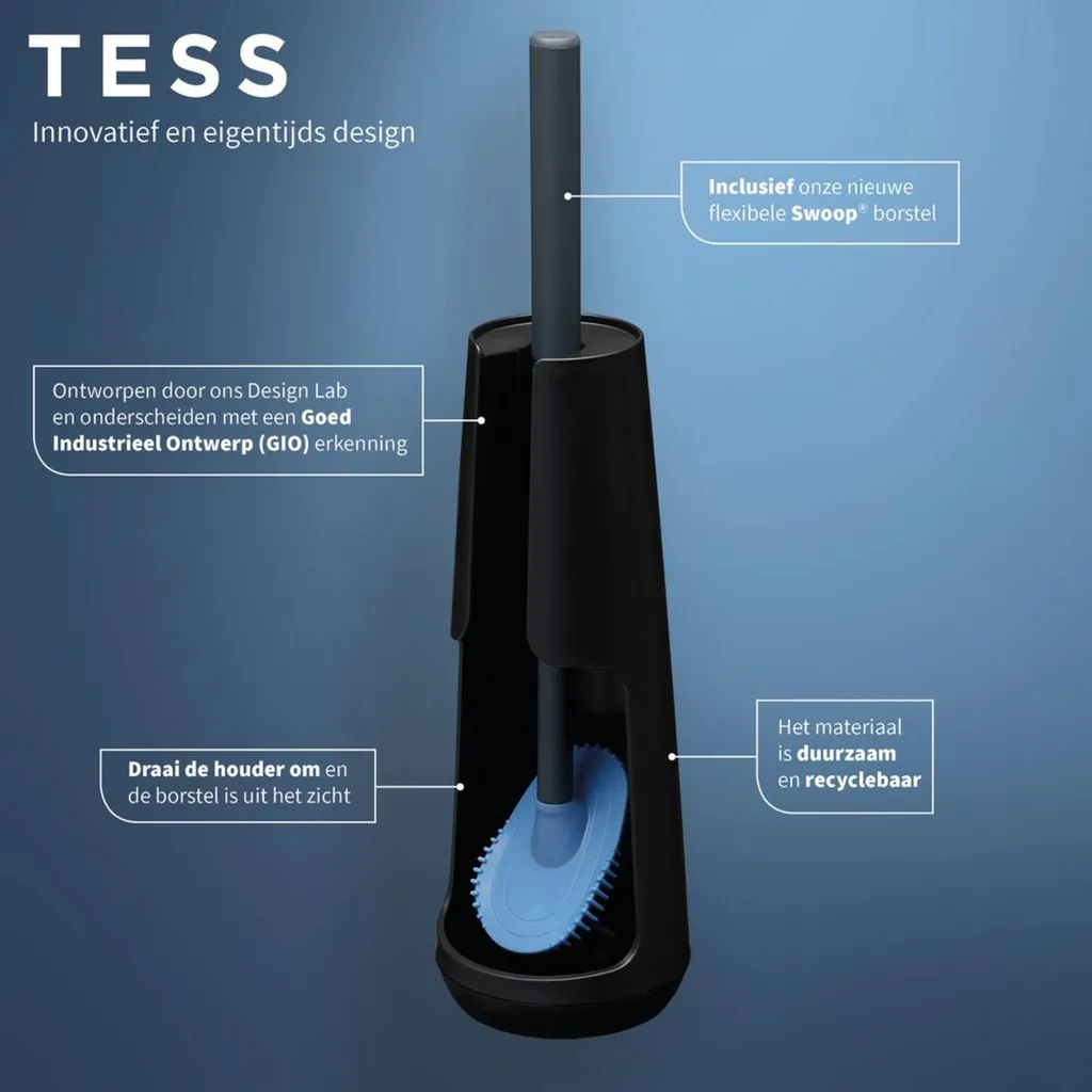 Brosse WC sur pied Tiger Tess design anthracite avec tête flexible Swoop