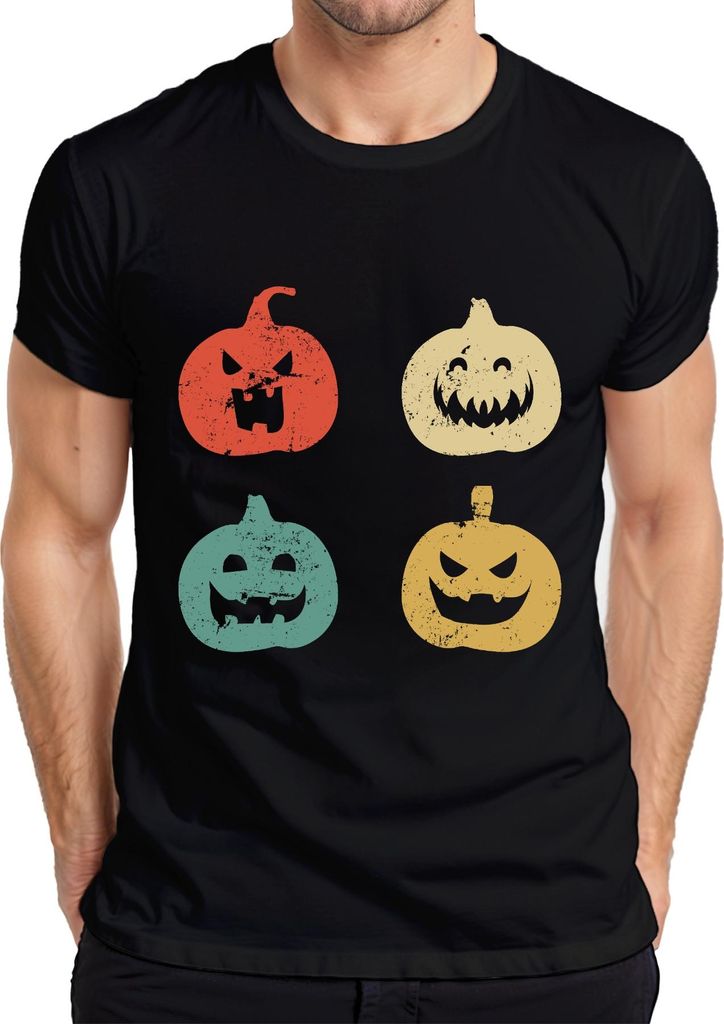Halloween Kürbisgesichter Vintage Retro Grunge Kürbisgesicht Herren T-Shirt, Schwarz, XXL