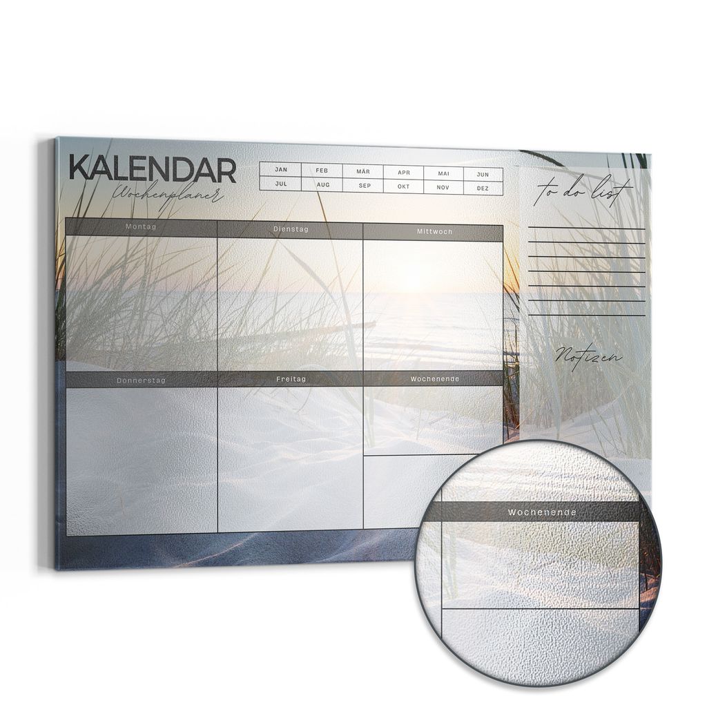 DEQORI Magnettafel Metall 90x60 cm 'Wochenplaner Dünen (DE) ' Whiteboard Pinnwand Büro