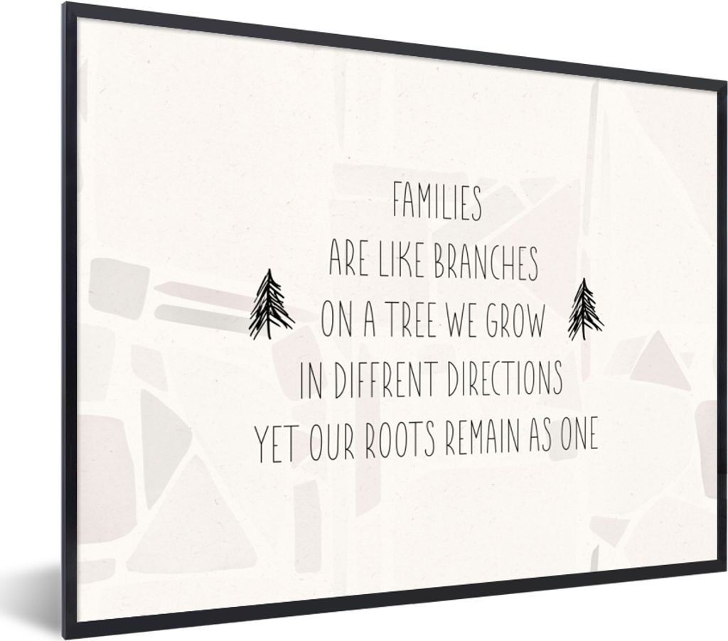 MuchoWow Gerahmtes Poster Zitate - Familien sind wie Äste - Sprichwörter 80x60 cm - Poster mit Schwarzem Bilderrahmen Wandposter Rahmen Foto Bi...