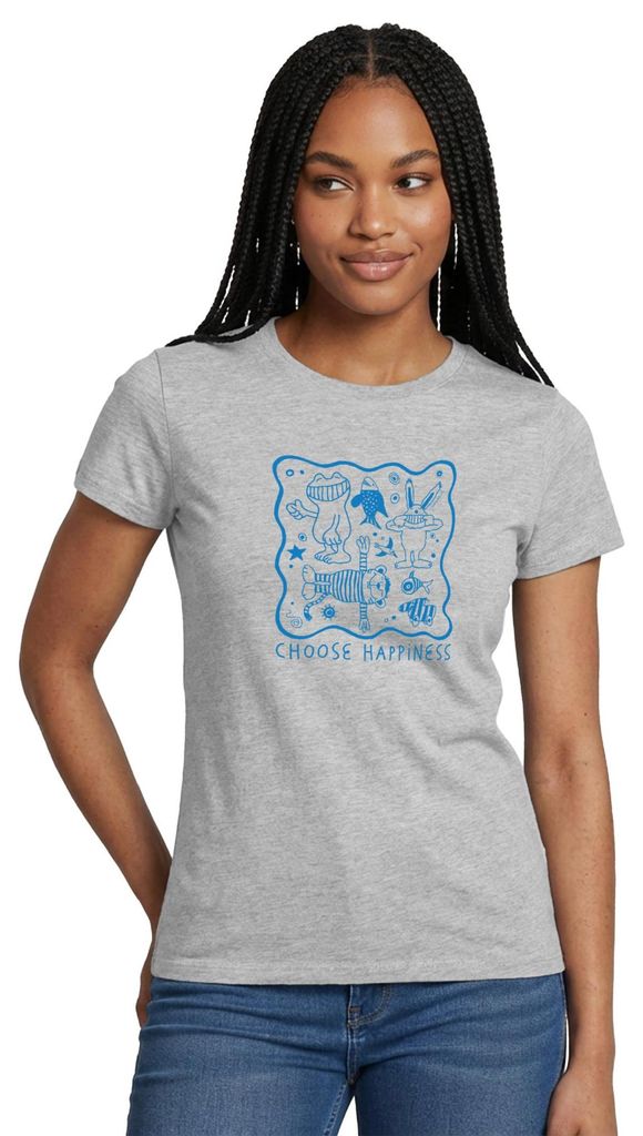 Spreadshirt Janosch Choose Happiness Ausmalmotiv Frauen T-Shirt, XL, Grau meliert