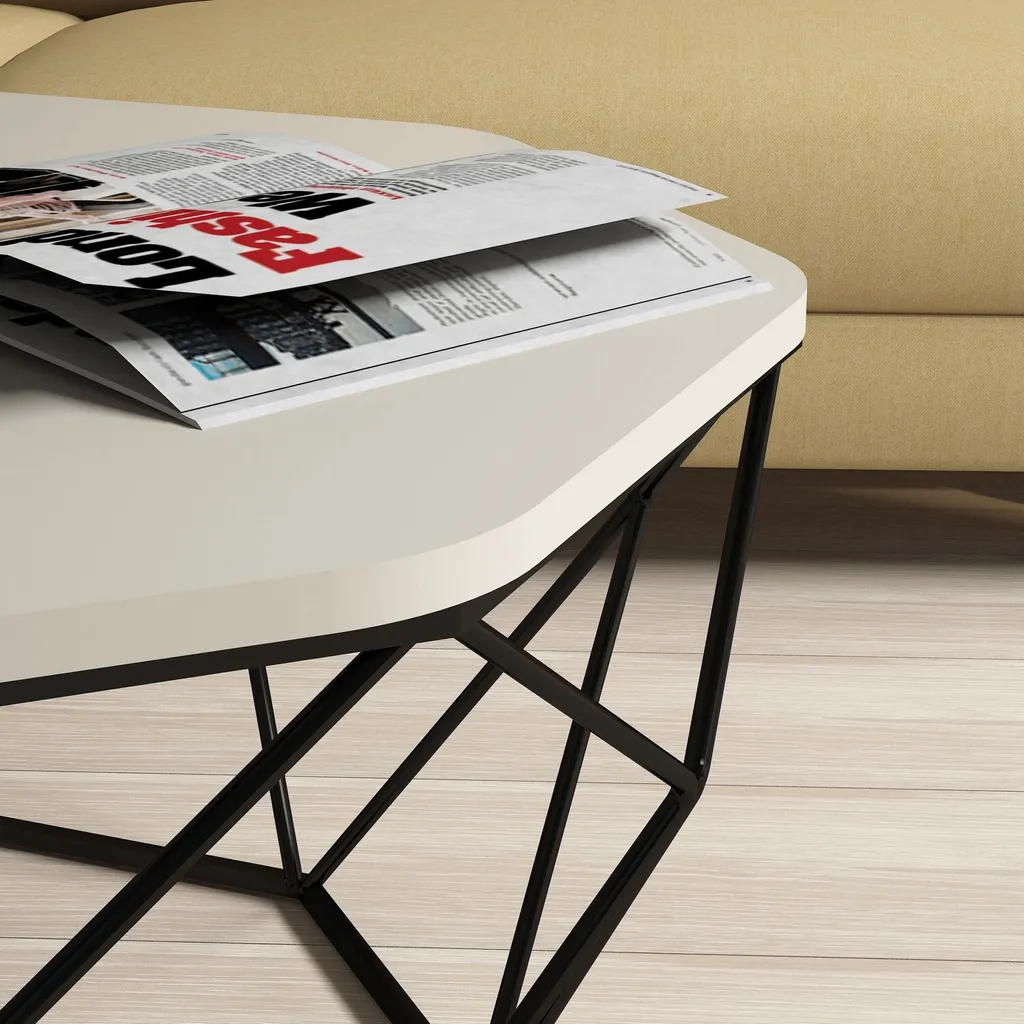 Table Basse en Mélaminé Durable Crème Diamond, Surface Anti-Rayures - 3