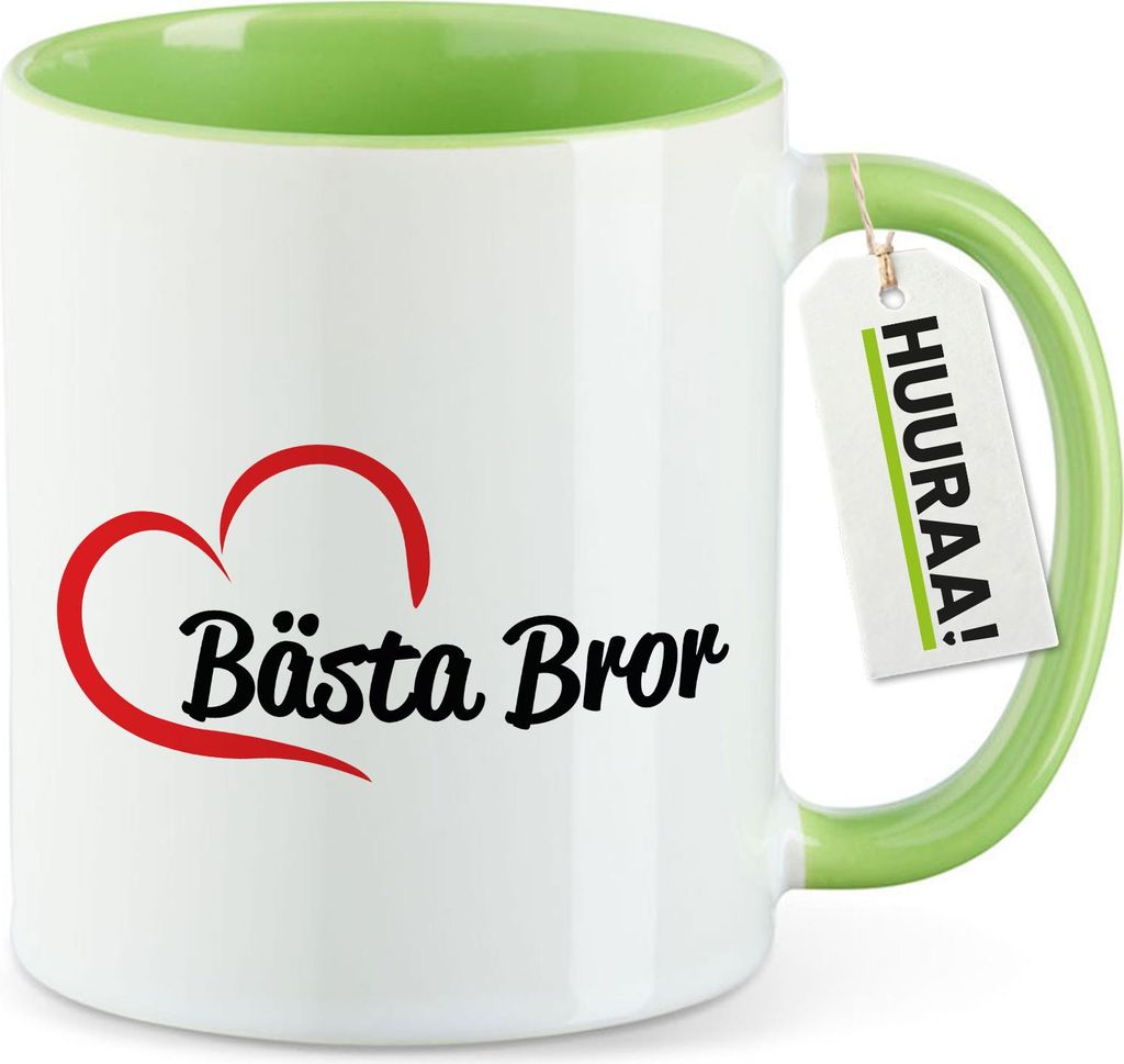 Huuraa Kaffeetasse Bästa Bror Hjärta 330ml Grün Keramik Kaffeebecher Geschenkidee