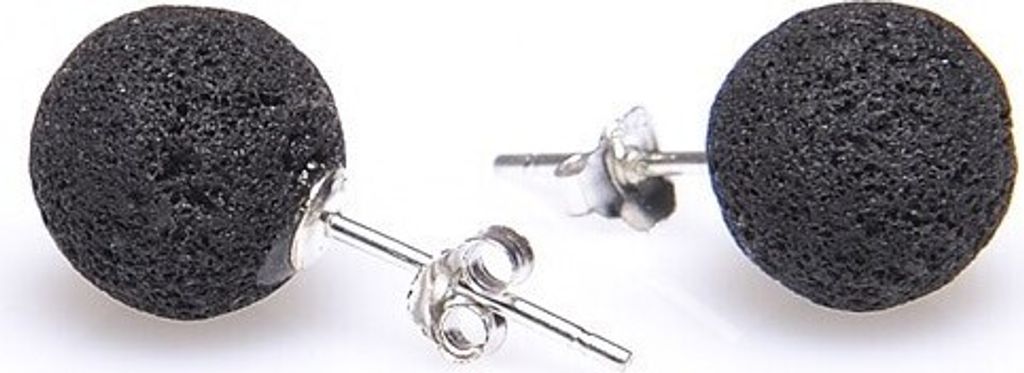 Ohrstecker Stecker aus echter Lava & 925 Silber ca. 10 mm schwarz mit kleinen Poren Lavaohrstecker