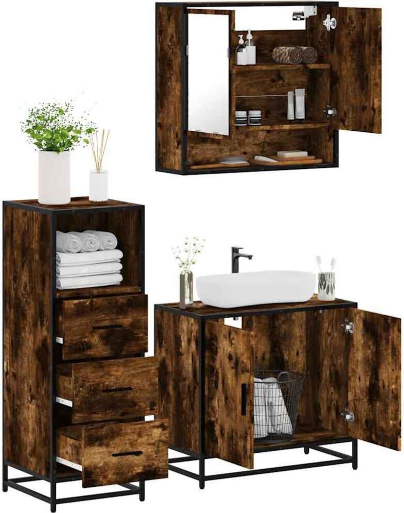 Maison Exclusive - 3-tlg. Badmöbel-Set Räuchereiche Holzwerkstoff