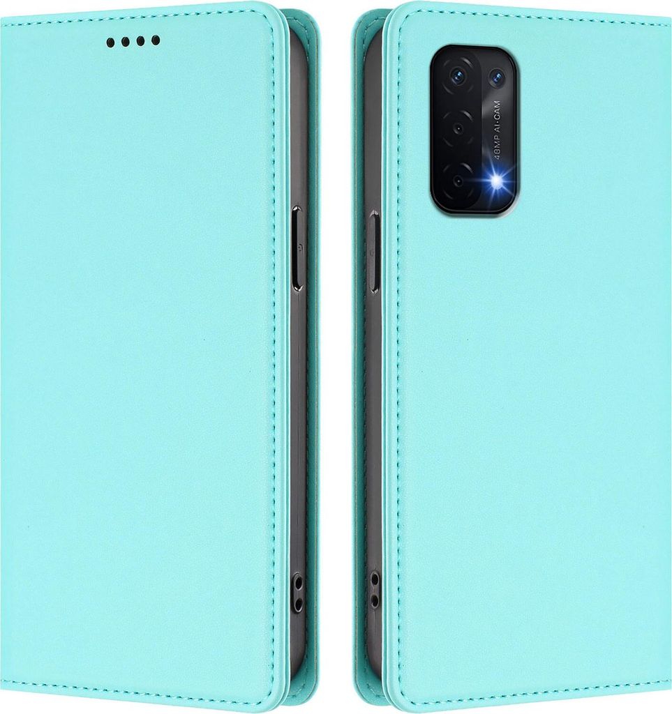 Handyhülle für Oppo A54 5G/Oppo A74 5G, Kunstleder Klapphülle Stoßfeste Magnetische Hülle mit Ständer Türkis