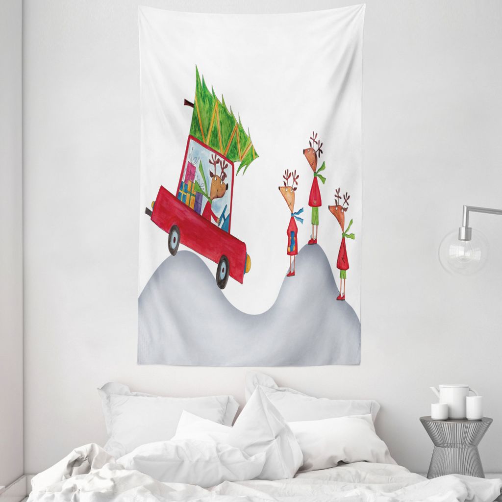 ABAKUHAUS Weihnachten Wandteppich und Tagesdecke, Renfamilie Noel aus Weiches Mikrofaser Stoff Waschbar ohne Verblassen Digitaldruck, 140 x 230 cm,...