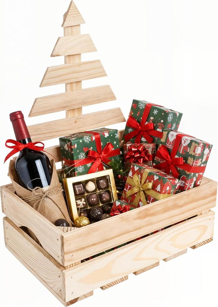 Creative Deco Holzkiste mit Weihnachtsbaum Holzbox Adventskalender Kiste 30 x 20 x 40 cm