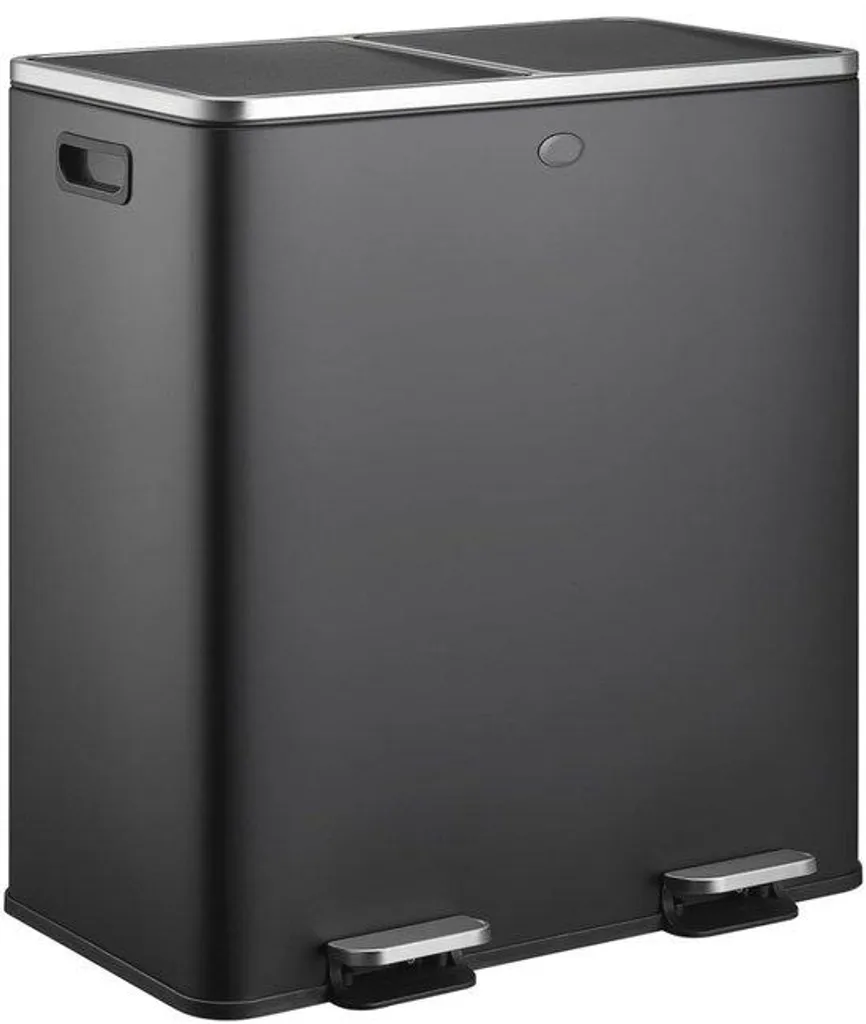 Poubelle tri sélectif 60L à pédale en acier inox noir mat - DuoDesign