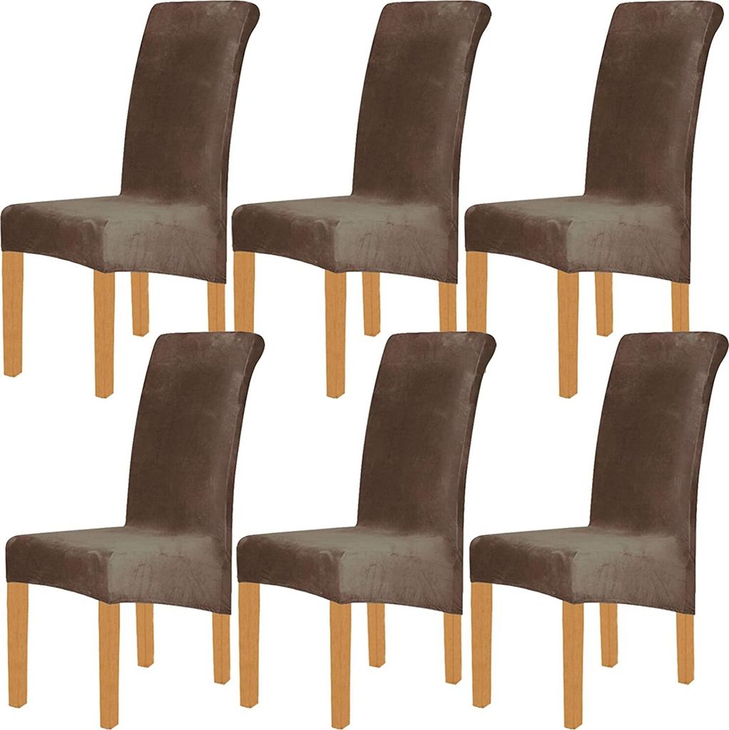 6 Stück XL Velvet Stretch Esszimmerstuhl Hussen - Elasthan Produktbild 